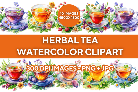 Download Watercolor Herbal Tea Cup Clipart Bundle - Herbal Collection