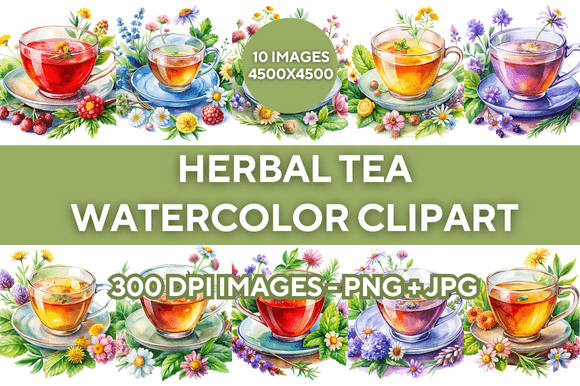 Download Watercolor Herbal Tea Cup Clipart Bundle - Herbal Collection